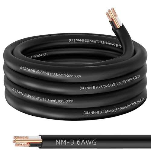 XMK NM-B 6/3 Wire with Ground,20ft 6/3 6AWG Copper Wire 6 Gauge 3 Conductor - size: 20ft, style: 6 AWG-3 Conductor w/ Ground