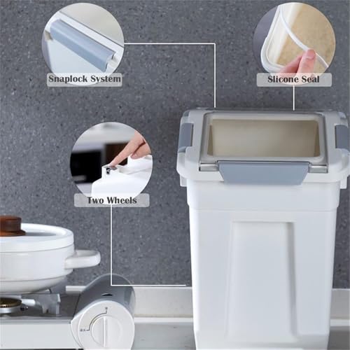 HANAMYA 32.5 Liter / 35 lbs Pet Food Storage Container with Measuring Cup, BPA free, For Dog Food | Cat Food | Rice | Grain | Flour, White & Gray, 1 count