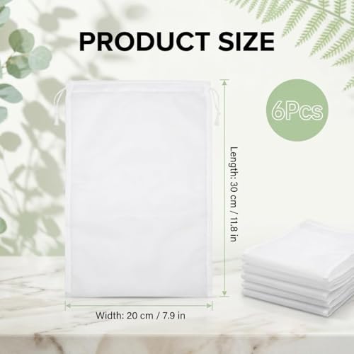 6 Pack Nut Milk Bag 12x8 Inch, 200 Mesh Reusable Cheesecloth Strainer Bags for Yogurt, Almond Milk, Cold Brew Coffee, Juice, Tofu & Tea, Fine Nylon Food Grade Filter Bags with Reinforced Seams