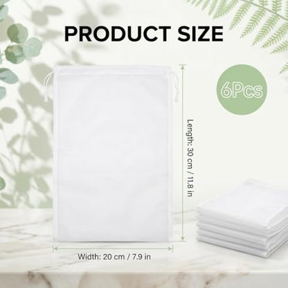 6 Pack Nut Milk Bag 12x8 Inch, 200 Mesh Reusable Cheesecloth Strainer Bags for Yogurt, Almond Milk, Cold Brew Coffee, Juice, Tofu & Tea, Fine Nylon Food Grade Filter Bags with Reinforced Seams