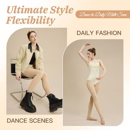MANZI Women's Stirrup Tights Convertible Dance Tights Adult Women for Ballet Pack of 2 - color: Nude, size: Small-Medium
