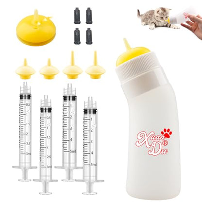 Pet Feeding Nipple with Syringe, Soft Silicone Nursing Pet Feeding Bottle, Ventilation Valve Resistant Tearing for Puppies, Kittens, Rabbit, Small Wildlife (Yellow) - color: Yellow-S Size