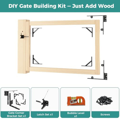 Wooden Gate Hardware Kit, Heavy Duty Anti Sag Outdoor Wood Corner Bracket | Self-lock gravity latch. Rust-proof powder-coated steel.Complete gate kit. For outside fence, garden, deck, porch, pool, farm