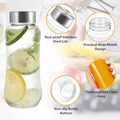 Danmu Glass Juice Bottles with Lids 8 oz,6 Pack | Juicing Bottles Reusable Glass,Stainless Steel Lids,Dishwasher Safe,Leakproof,Fridge Safe,Compact Size & Easy Grip,Portable - size: 8 fl.oz