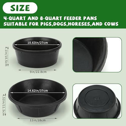 4 Pack Rubber Feed Pan, Rubber Water Trough, 2 and 1 Gallon Bowl - color: Black-4Quart+8Quart, size: 4PCS