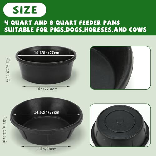 4 Pack Rubber Feed Pan, Rubber Water Trough, 2 and 1 Gallon Bowl - color: Black-4Quart+8Quart, size: 4PCS