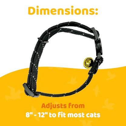 Birdsbesafe Reflective Breakaway Cat Collar with Bell, Safe Design, Black - color: Black