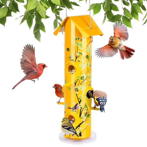 Kingsyard Metal Bird Feeders for Outdoors Hanging, Tube Bird Feeder - color: Yellow