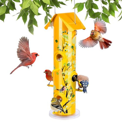 Kingsyard Metal Bird Feeders for Outdoors Hanging, Tube Bird Feeder - color: Yellow