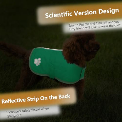 Queenmore Dog Winter Coat, Cold Weather Fleece Dog Jacket, Small Dog Coat - color: Green, size: X-Small