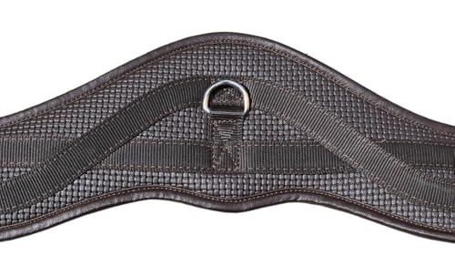 T TEKE Anatomic Anti-Chafe Horse Girth - Contoured Pressure Relief English Girth with Dual-Side Heavy-Duty Elastic, Breathable Padded PVC Waffle Texture, Stainless Steel Solid-Roller Buckles & D-Ring - color: Dark Brown, size: 48"