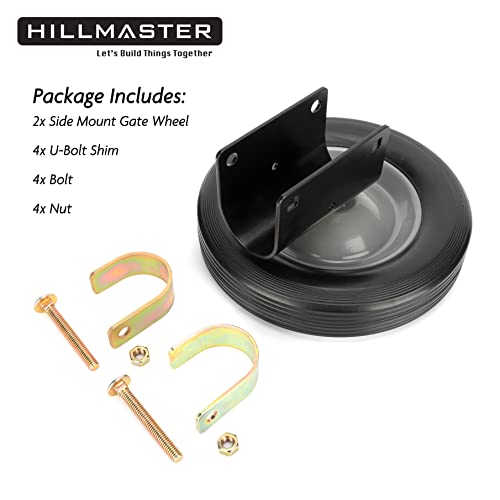 HILLMASTER Heavy Duty 8 Inch Gate Wheel Gate Caster Kit with 1-5/8" Thru 2" Gate Frames, Durable Gate Helper Wheel Gate Support Wheel for Chain Link Fence Swing Gate, Black
