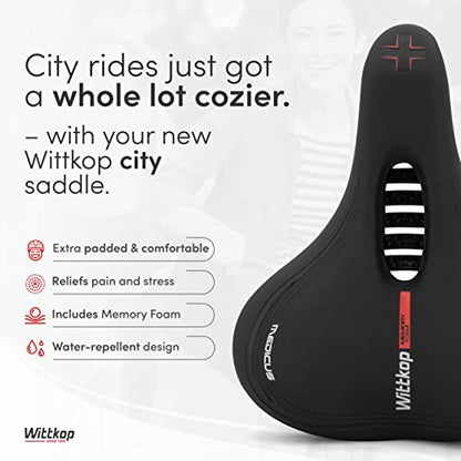 Wittkop Bike Seat I Bicycle Seat for Men and Women, Waterproof Bike Saddle with Innovative 5-Zone-Concept I Exercise Bike Seat for BMX, MTB & Road - style: City