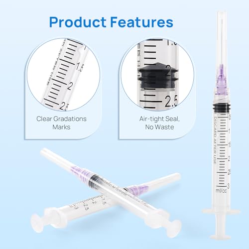 JMU 100 Pcs Dental Irrigation Syringes 3cc with 30G - size: 3ML 30G