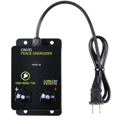 Electric Fence Energizer for Preventing Wild Animals Intruding, CINVEI 2-Mile Electric Fence Energizer for Preventing Wild Animals Intruding 8 Acres Output Voltage 5000V, 0.1 Joule
