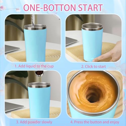 Self Stirring Coffee Mug With Lid, 13.5oz Rechargeable 316 Stainless Steel Detachable Base Auto Mixing Cup, Fast Stirring for Coffee, Milk, Cocoa （Blue） - color: Blue
