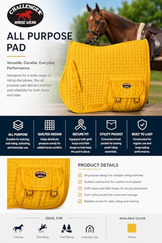 Horse Saddle Pad English Ausie Quilted Fleece All-Purpose Pockets Yellow 72144