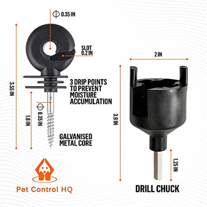 200 x Electric Fence Insulators Screw-in Wooden Posts - Suitable for Polytape Polywire Tape Rope Electric Wire
