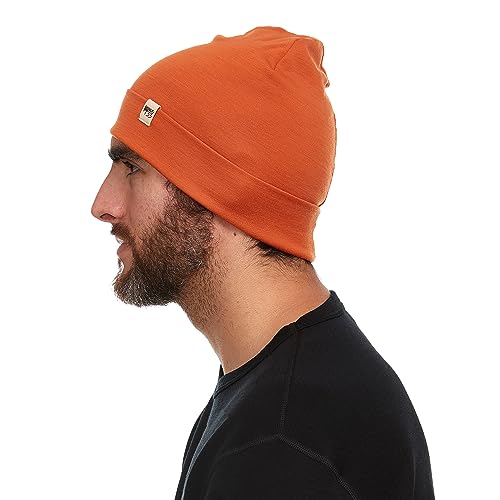 100% Merino Wool Cuff Beanie - Mens & Womens Warm Winter Hat - Watch Cap - Toque - Novelty Beanie - One Size Fits Most - color: Burnt Orange