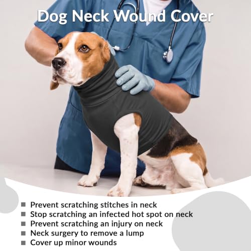 ROZKITCH Cotton Dog Snood, Lightweight Medical Dog Snood | Upper Body Neck and Shoulder Cover Stop Pets from Licking Neck Wounds Darkgrey L - color: Darkgrey, size: L(Chest: 24")