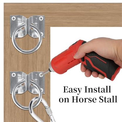 4PCS Cross Tie Ring for Horse, Block Tie Ring for Horse Stall/Stable with Screws,Wall Mount Horse Tie Ring, Tie Down Horse Barn Supplies