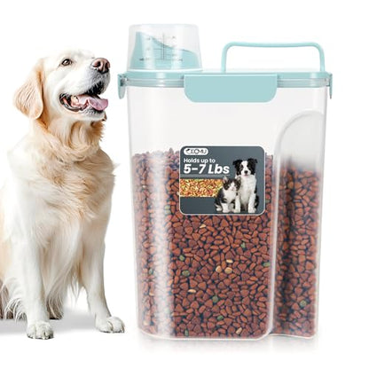 Dog Cat Food Storage Container with Cup (Light Blue, 5L) - color: Light Blue, size: 5L