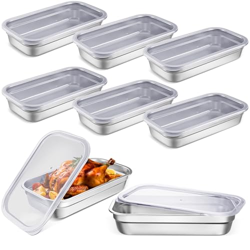 8 Pcs 304 Stainless Steel Food Storage Containers with Lids 1/3 Size Hotel Pan Chicken Food Grade Pans Metal Meal Containers for Restaurant Stackable Kitchen Freezer Buffet(2.5 Inch Deep) - size: 2.5 Inch Deep