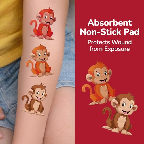 BioSwiss Bandages, Monkey Shaped Self Adhesive Bandage Set, Latex Free, Sterile Wound Care, 24 Count - size: 24-Count Box, style: Monkey