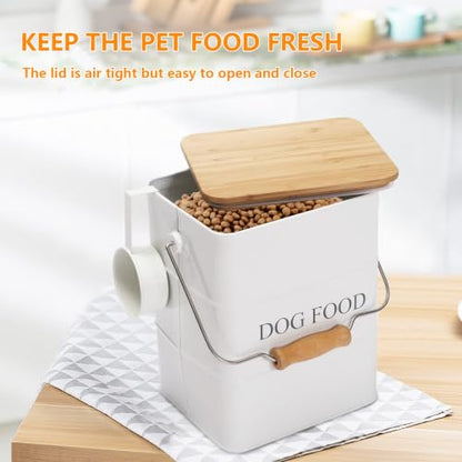 Morezi Metal Dog Food Storage Container 5~6 lbs, Pet Food Treat Canister - color: White