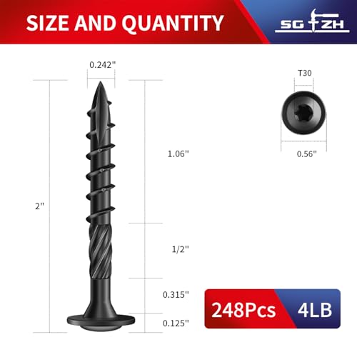#14 x 2 Inch Lag Screws (248Pcs) 4lb. Structural Wood Screw, Black, Carbon Steel, Washer Head, Rust Resistant epoxy Coated, T30 Torx Bit - color: Black, size: #14 x 2"