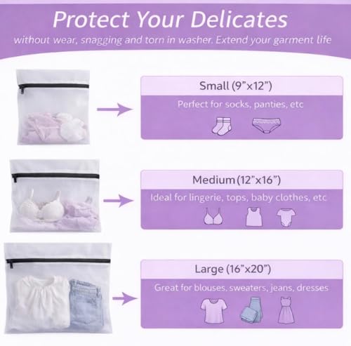 Mesh Laundry Bags for Delicates with 2 Wool Dryer Balls, Reusable Garment Wash Bags for Washing Machine, Fabric Protection Laundry Care Set for Lingerie & Clothes