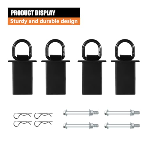 4Pack Trailer Stake Pocket D Rings Tie Downs Heavy Duty 18200lbs D-Ring Anchor 1/2 inch, Car Trailer Accessories Black - size: 4-2x4