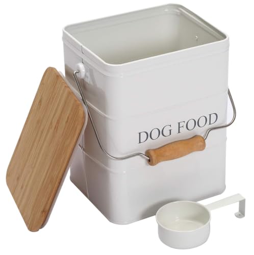 Morezi Metal Dog Food Storage Container 5~6 lbs, Pet Food Treat Canister - color: White