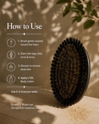 L'Oil Copper Dry Body Brushing Body Brush for Lymphatic Drainage - Premium Ion-Charged Copper Bristles, Natural Boar Bristles, Exfoliating Dry Body Brush for Smooth Glowing Skin