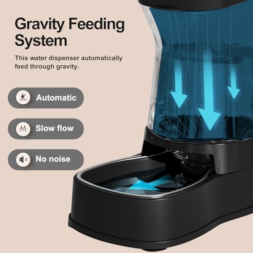 Automatic Dog Water Dispenser, Stainless Steel Bowls Feeder, 100% BPA-Free - color: Black, size: 1 Gallon