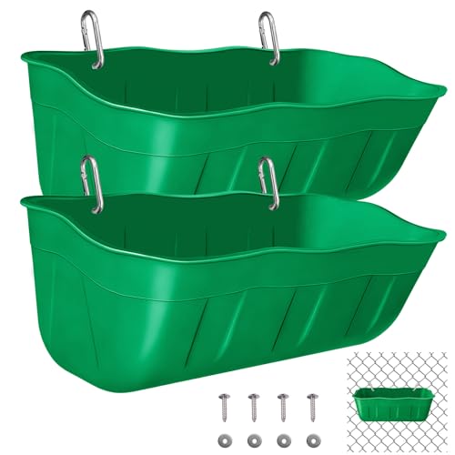Chicken Feeder Waterer,Hanging Goat Feeders,Feed Trough 3.5 Quart 2 Pack,Hanging Fence Feed Trough for Poultry Livestock,Green - color: Green, size: 3.5 Quart (2 Pack)