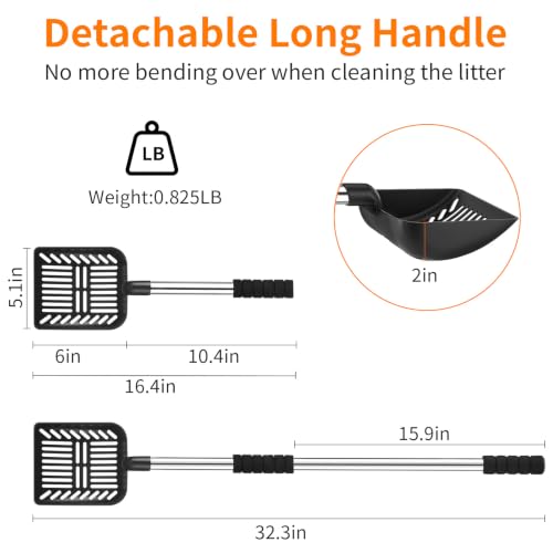 Yangbaga Metal Cat Litter Scoop: 32.3in Long Handle Litter Scooper - color: black shovel