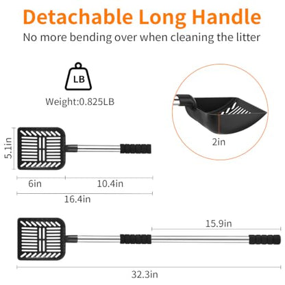 Yangbaga Metal Cat Litter Scoop: 32.3in Long Handle Litter Scooper - color: black shovel