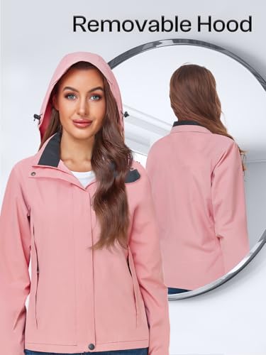 Womens Waterproof Rain jacket Lightweight Raincoat with Removable Hood - color: Pink02, size: Small