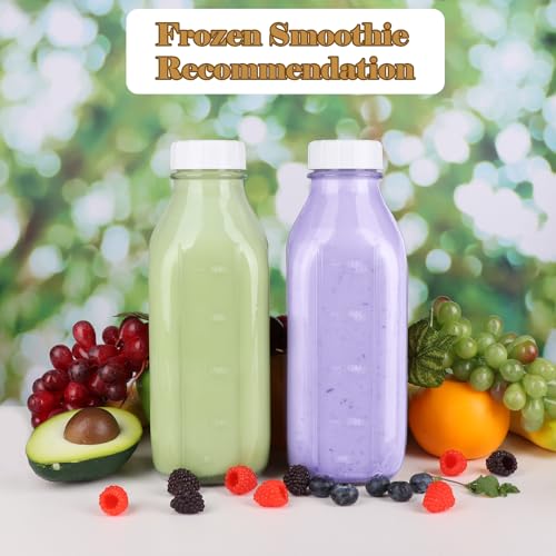 32 oz Glass Milk Bottles 4 Pack Quart Refrigerator Water Container | Reusable Juice Pitchers with Nut Milk Bag & 2 Airtight Lids & 2 Pour Spout & Brush, Drinking Jars for Coffee Smoothie