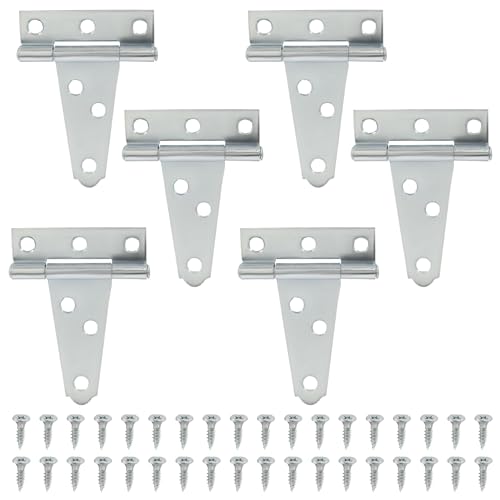 Murtenze 6Pack 2 Inch Silver T-Strap Shed Hinge - color: Silver, size: 2 Inch - 6Pack