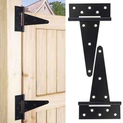 8 Inch T-Strap Gate Hinges, Heavy Duty Shed Barn Door Hinges, Black Tee Hinges for Wooden Fence, Yard Gate, Wrought Hardware Iron Rustproof (2 Pack) - size: 8 Inch