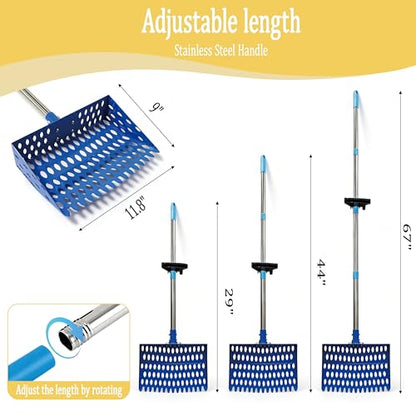 XCL Chicken Poop Scooper & Rake 2-in-1, Large 20 inch Metal Chicken Poop Scooper Head, with Adjustable Handle(39-67inch), Sifting Shovel for Sand and Bedding, Chicken Coops Cleaning Tools (Blue) - color: Blue