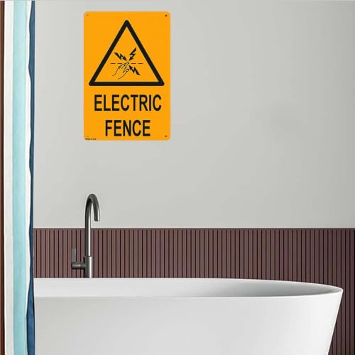 Aluminum Metal Sign 8X12 Inch Bright Yellow Electric Fence Warning Sign Durable High Visibility Safety Alert Marker for Outdoor Perimeter Use