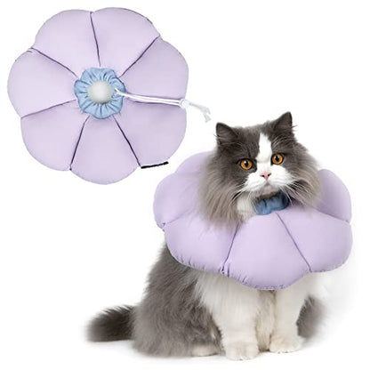 Cat Cone Collar,Cute Waterproof Cat Recovery Collar,Anti-Bite Lick Wound Healing Safety Elizabethan e Collar for Cats,Purple Flower All-Season Style… - color: purple, size: Medium