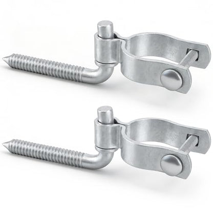 2 Pack Farm Gate Hinge Set, 5/8'' x 2'' Chain Link Female Hinge | 5/8" x 4-1/2" Wood Post Male Lag Screw Hinge Pin, Heavy Duty Fence Frame Gate Post Hinge Hardware for Fence Posts