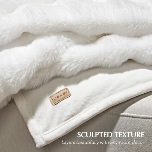 EverGrace Faux Rabbit Fur Bubble Throw Blanket, 50"x60", Bright White - color: Bright White, size: 50"x60"