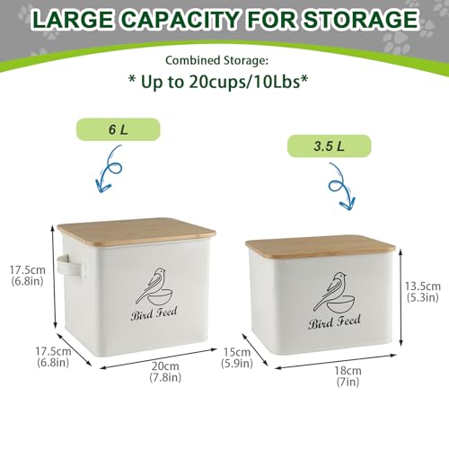 Bird Seed Storage Container Set of 2,10LB Bird Food Container-White - color: White(Bird Feed)