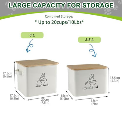 Bird Seed Storage Container Set of 2,10LB Bird Food Container-White - color: White(Bird Feed)