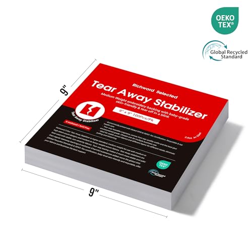 BAI Tear Away Stabilizer for Embroidery 2.0oz, 9"x9" 100 Sheets | 2.0oz Enhanced Support, Clean Tear Away Removal, Faster Batch Production, Machine Embroidery, Logos, Uniforms & Apparel - color: 9"x9" 100 sheets